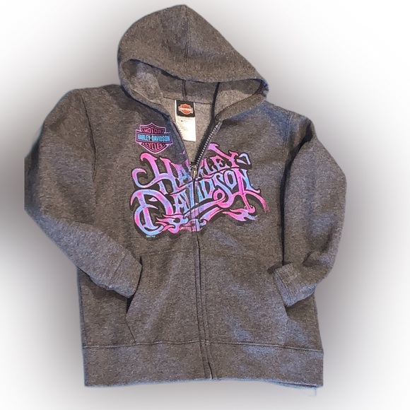 NEW! XS Harley Davidson Girls Zip Up Hooded Sweatshirt - Picture 2 of 6